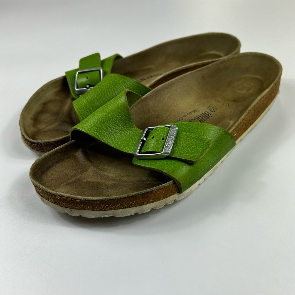 Birkenstock Madrid Womens 40 L9M7 Green Leather Open Toe Slip-On Slide Sandals